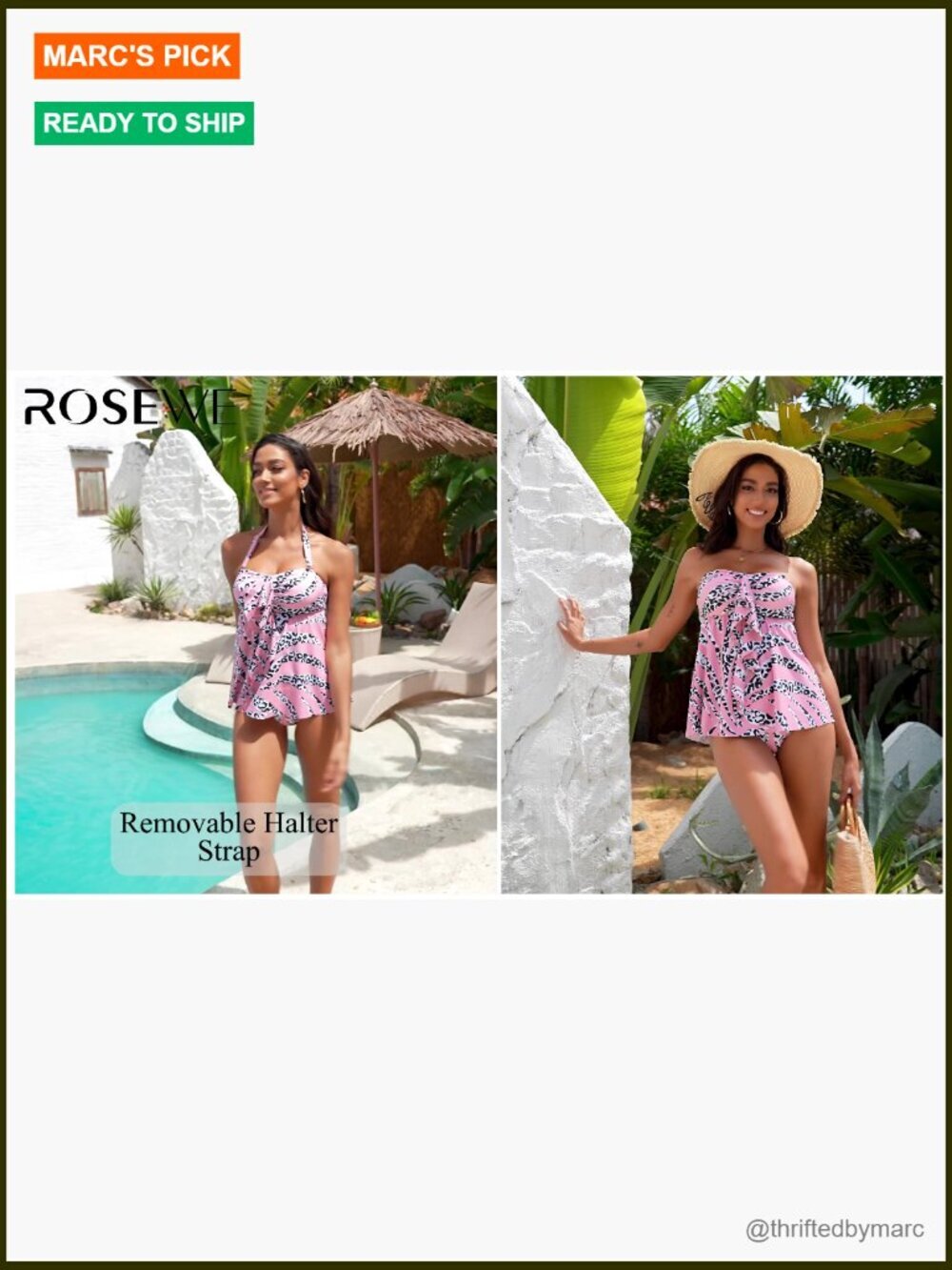 Two Piece Tankini Swimsuit, Removable Halter Bandeau Top with Briefs, Flyaway - Picture 7 of 7